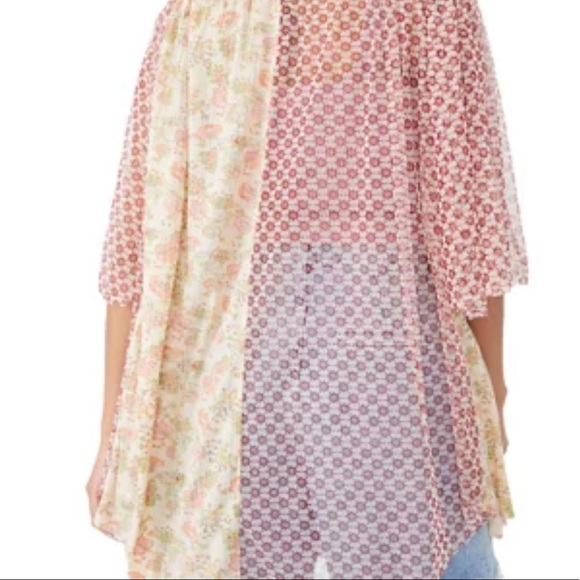Free People Because I Love You Top Sheer Oversized Mix match print Sz L - Picture 2 of 8